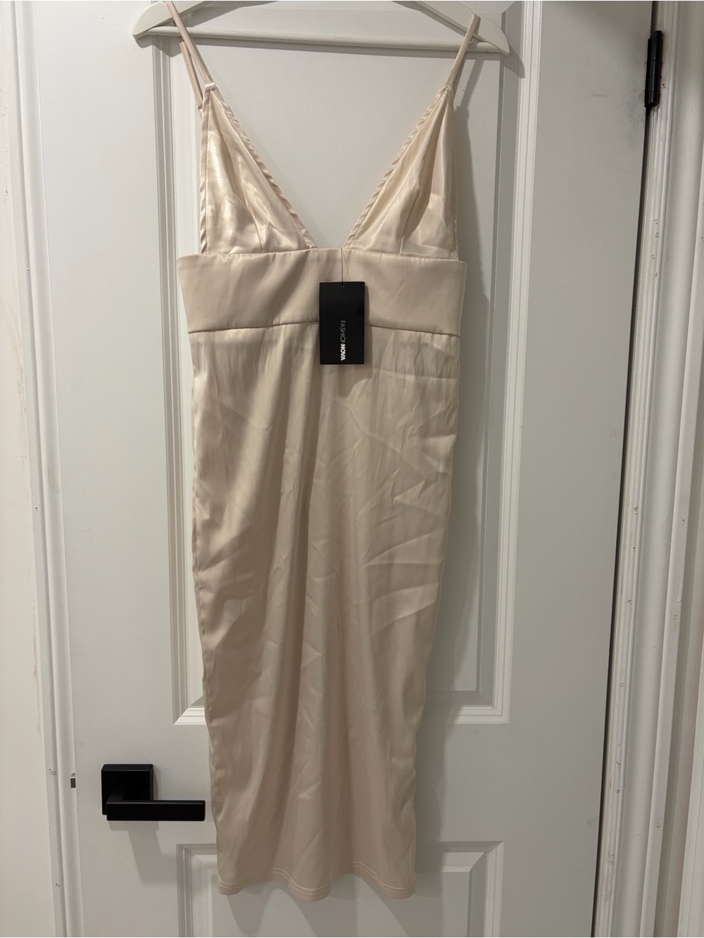 Fashion Nova Cream Satin Slip Dress